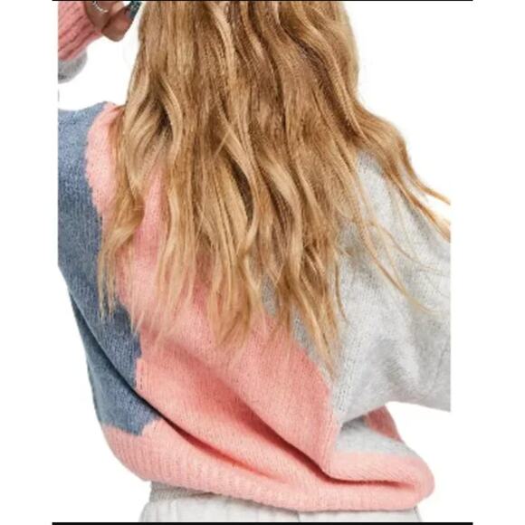 Topshop Pullover Sweater Colorblock Pink Blue Gray Small - Picture 8 of 8